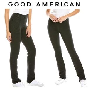 Good American Heavy Rib Slim Strght Pant black Elasticized Waist Zippered Cuff